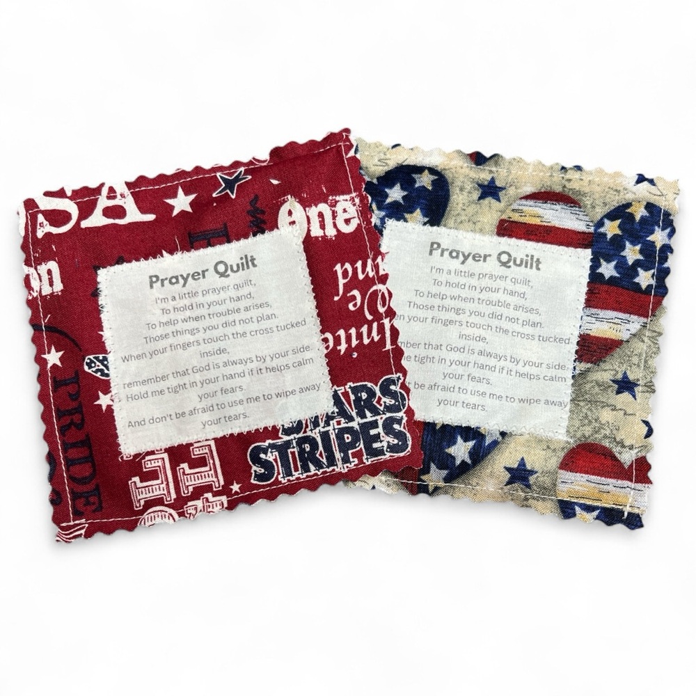 Hand Crafted Prayer Quilt Set of 2 with Uplifting Prayer and Wooden Cross Inside